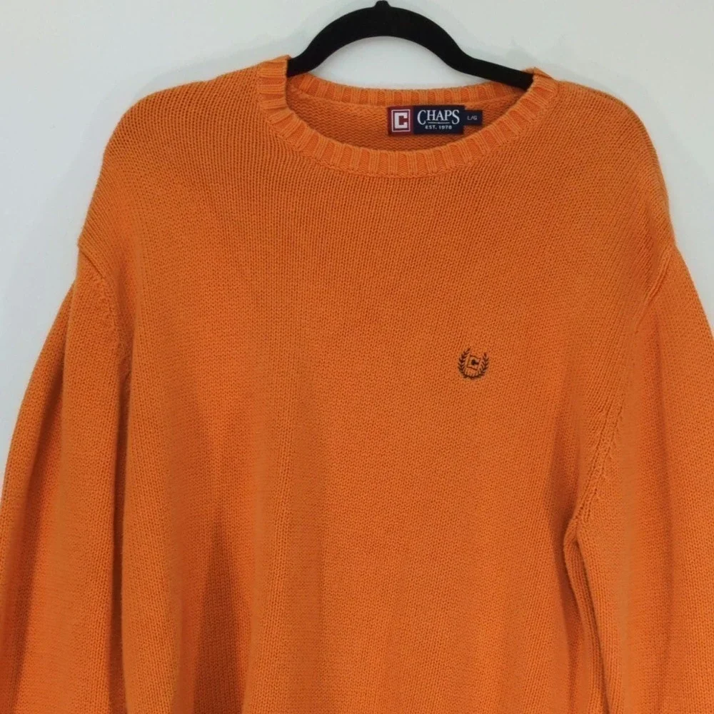 Chaps‎ Mens Orange Crew Neck Drop Shoulder Pullover Sweater Size L